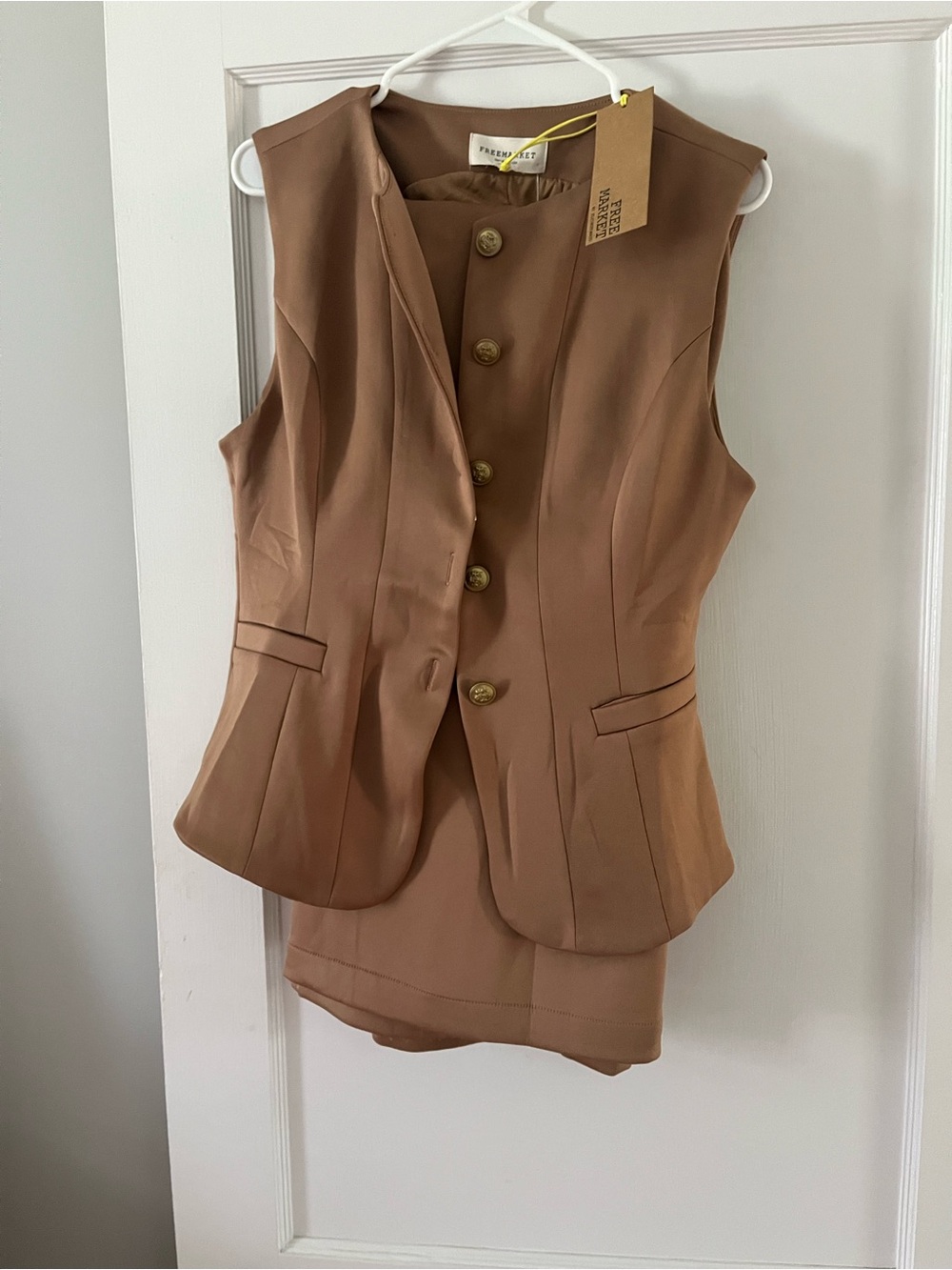 Vici Sleeveless Tailored Pantsuit Vest in Camel Brown